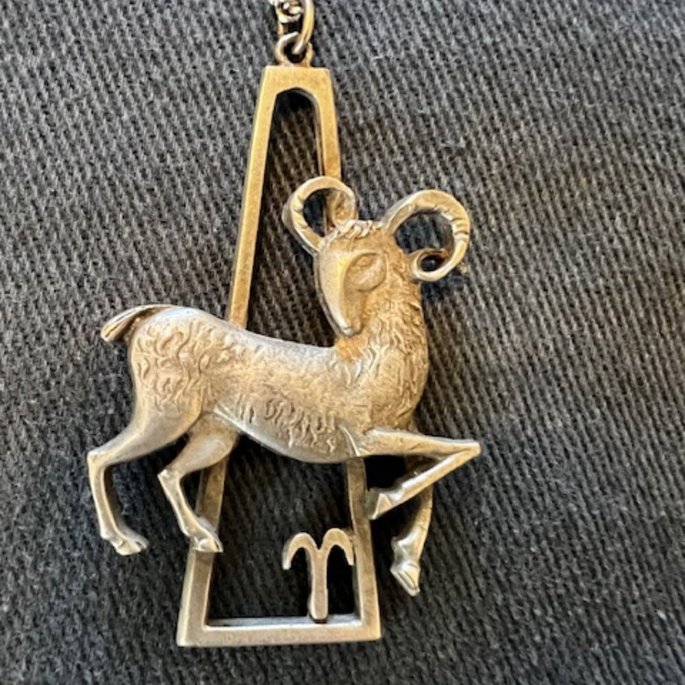 Vintage Signed Cathedral Pewter Aries Pendant
